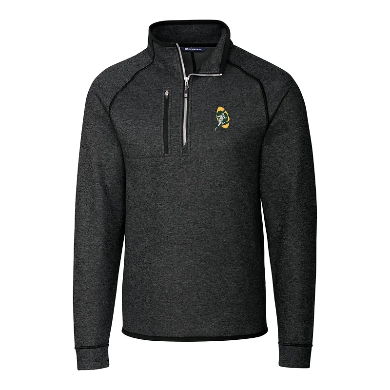 Veste pull-over demi-zippée en tricot avec logo rétro des Green Bay Packers pour homme, Cutter & Buck, couleur anthracite chiné