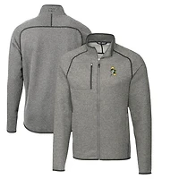 Men's Cutter & Buck Heather Gray Green Bay Packers Throwback Logo Mainsail Sweater-Knit Full-Zip Jacket