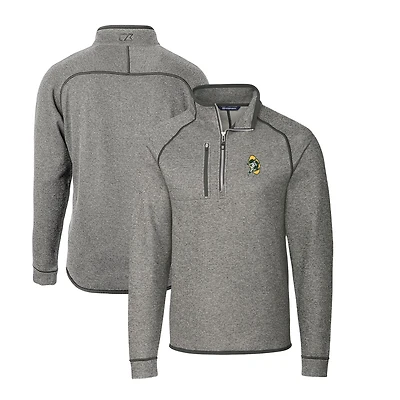 Men's Cutter & Buck Heather Gray Green Bay Packers Throwback Logo Mainsail Sweater-Knit Half-Zip Pullover Jacket