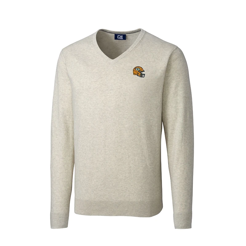 Pull à col en V mélange tri-mélange Lakemont pour homme, Cutter & Buck, Oatmeal, Green Bay Packers