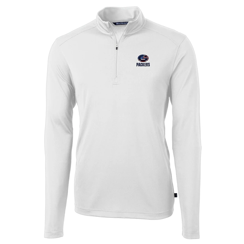 Men's Cutter & Buck White Green Bay Packers Big Tall Virtue Eco Pique Recycled Quarter-Zip Jacket