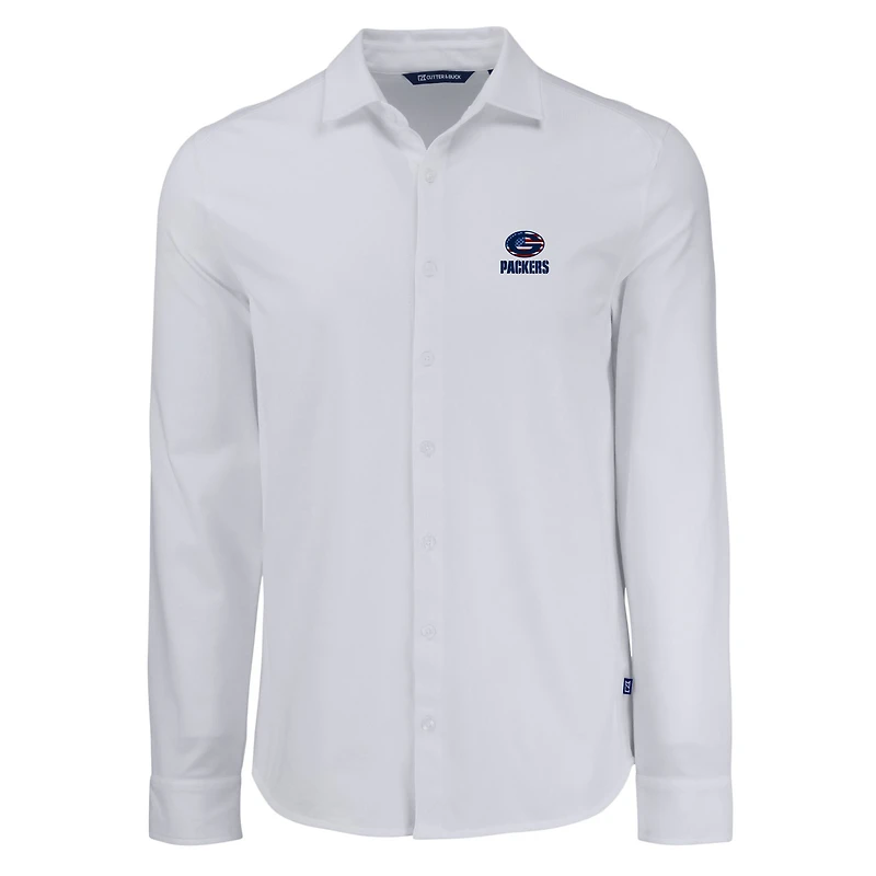 Chemise boutonnée à manches longues et col boutonné pour homme, en piqué doux écologique, tri-blend, blanc, des Packers de Green Bay