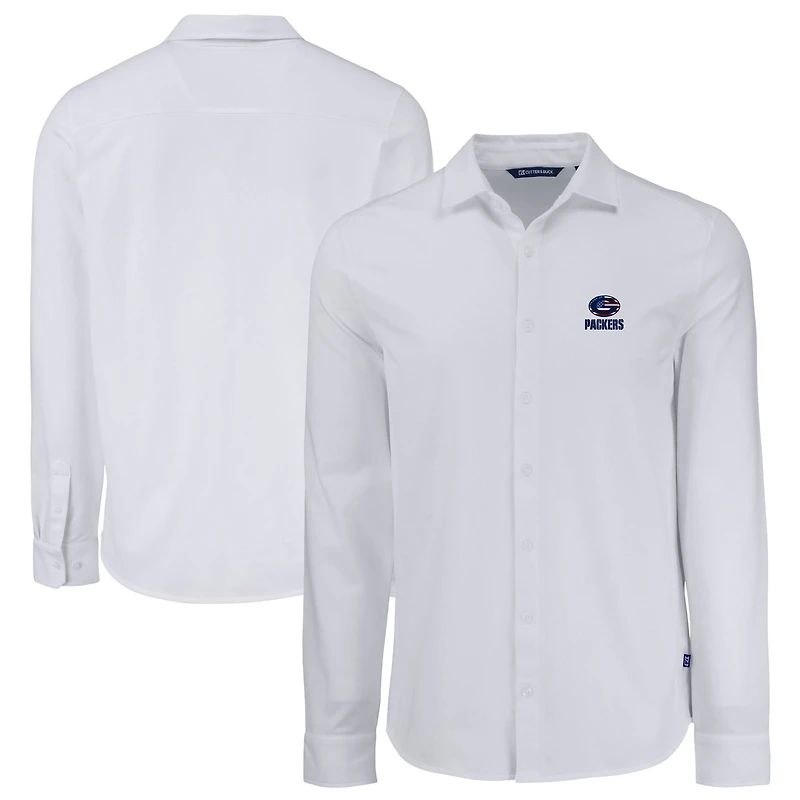 Chemise boutonnée à manches longues et col boutonné pour homme, en piqué doux écologique, tri-blend, blanc, des Packers de Green Bay