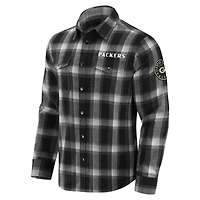 Men's Darius Rucker Collection by Fanatics Black Green Bay Packers Flannel Plaid Full-Snap Shirt