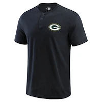 Men's Darius Rucker Collection by Fanatics Black Green Bay Packers Washed Henley T-Shirt