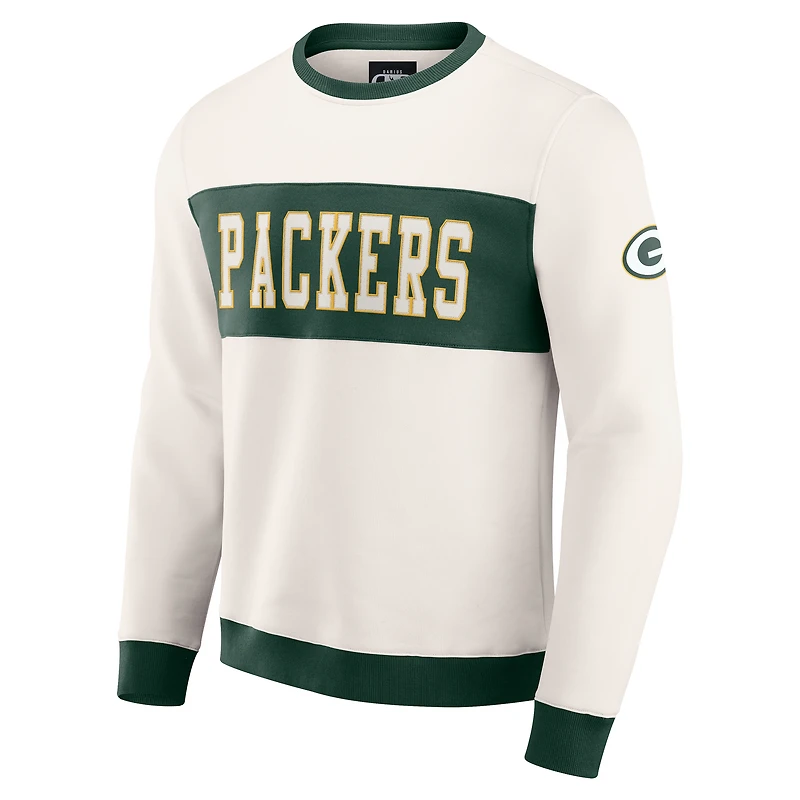 Men's Darius Rucker Collection by Fanatics  Cream Green Bay Packers Colorblock Crewneck Sweatshirt