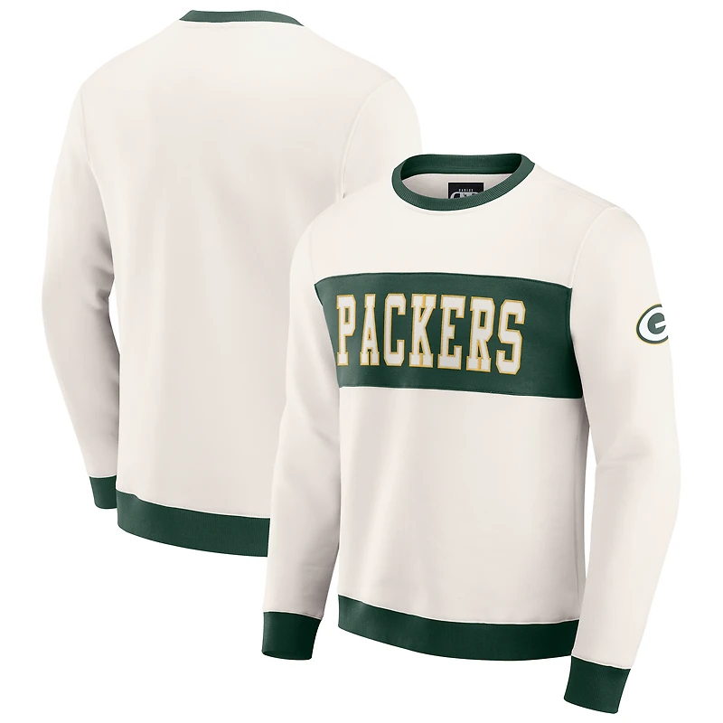Men's Darius Rucker Collection by Fanatics  Cream Green Bay Packers Colorblock Crewneck Sweatshirt