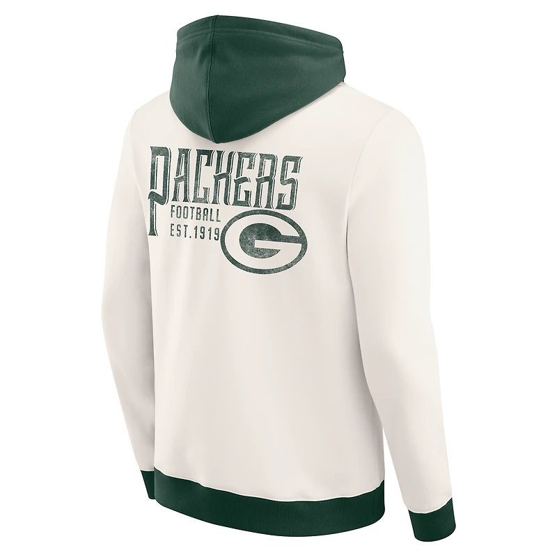 Men's Darius Rucker Collection by Fanatics Cream Green Bay Packers Distressed Graphics Full-Zip Hoodie