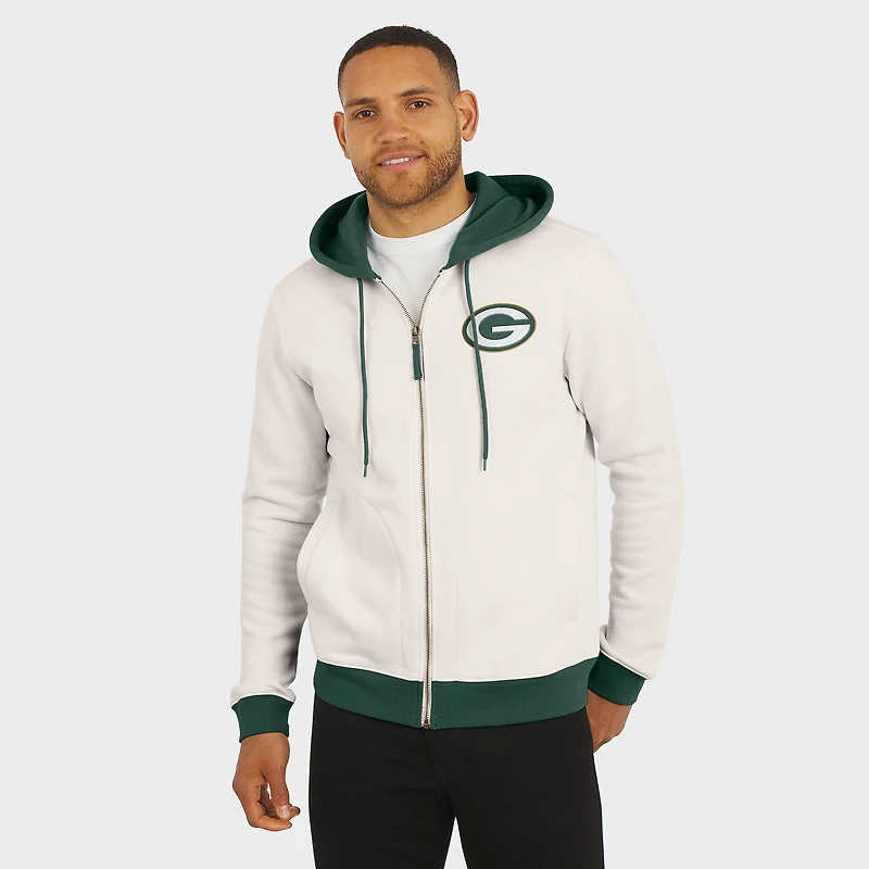 Men's Darius Rucker Collection by Fanatics Cream Green Bay Packers Distressed Graphics Full-Zip Hoodie
