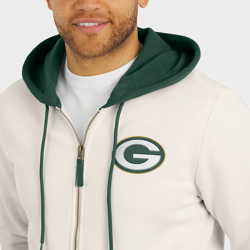 Men's Darius Rucker Collection by Fanatics Cream Green Bay Packers Distressed Graphics Full-Zip Hoodie