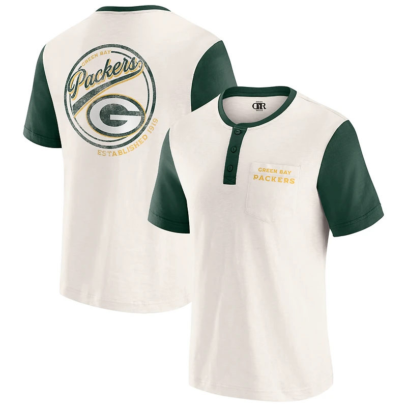 T-shirt Henley Colorblock flammé à poche crème pour homme de la collection Darius Rucker par Fanatics des Green Bay Packers