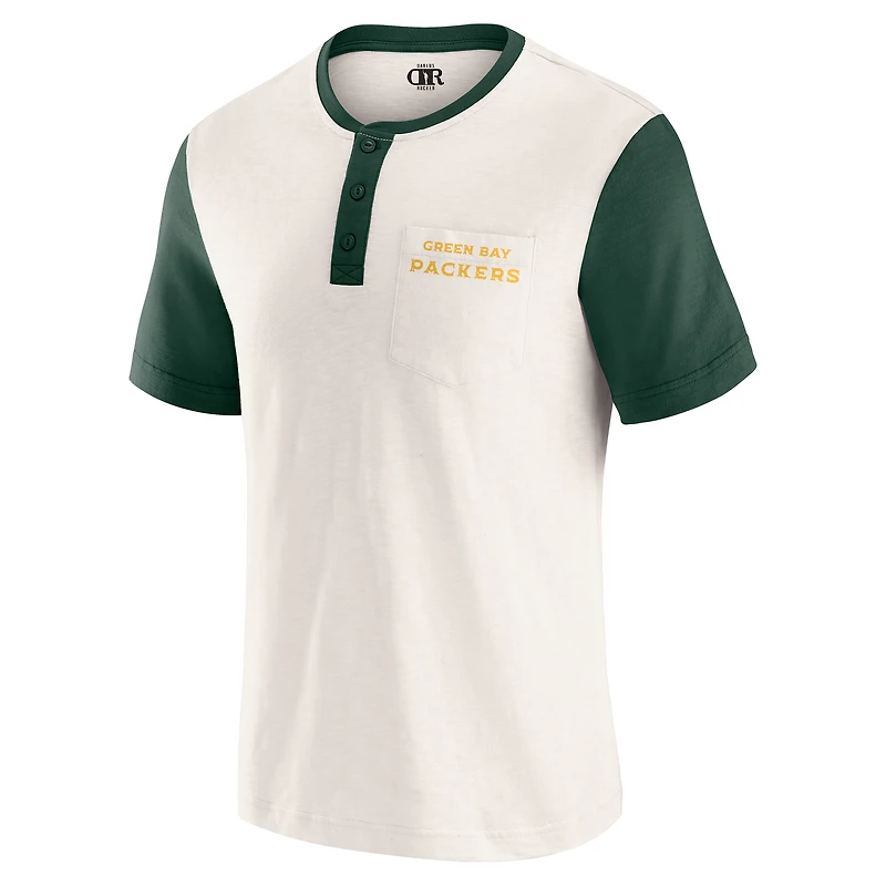 Men's Darius Rucker Collection by Fanatics Cream Green Bay Packers Henley Colorblock Slub Pocket T-Shirt