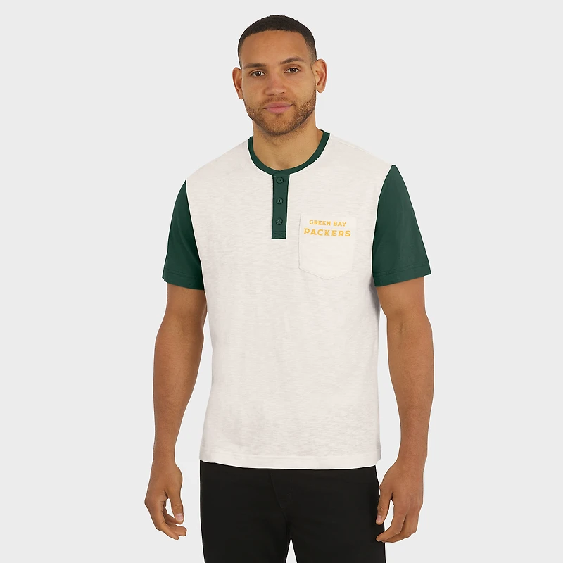 Men's Darius Rucker Collection by Fanatics Cream Green Bay Packers Henley Colorblock Slub Pocket T-Shirt