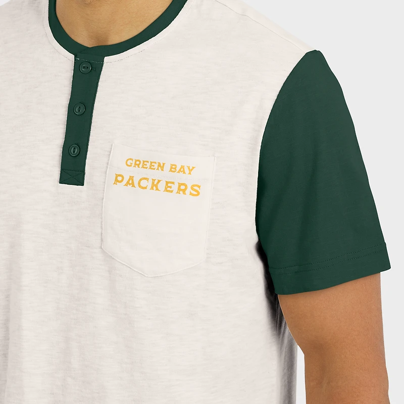 Men's Darius Rucker Collection by Fanatics Cream Green Bay Packers Henley Colorblock Slub Pocket T-Shirt