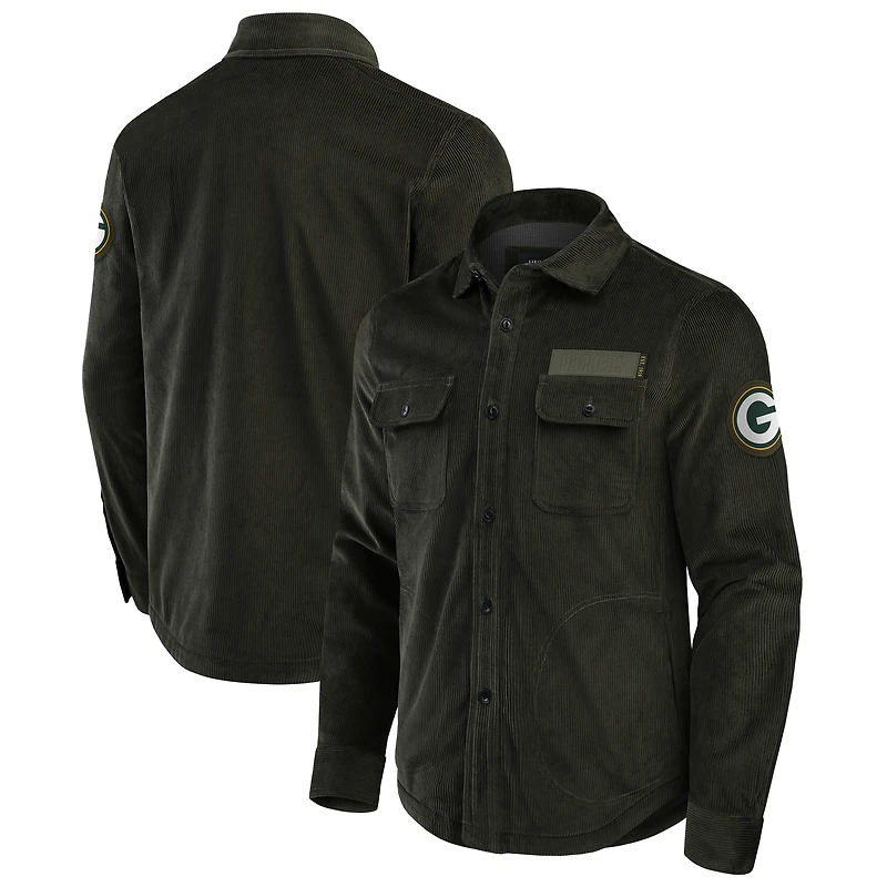 Veste-chemise en velours côtelé pour homme de la collection Darius Rucker Fanatics, vert foncé, avec boutons, des Packers Green Bay