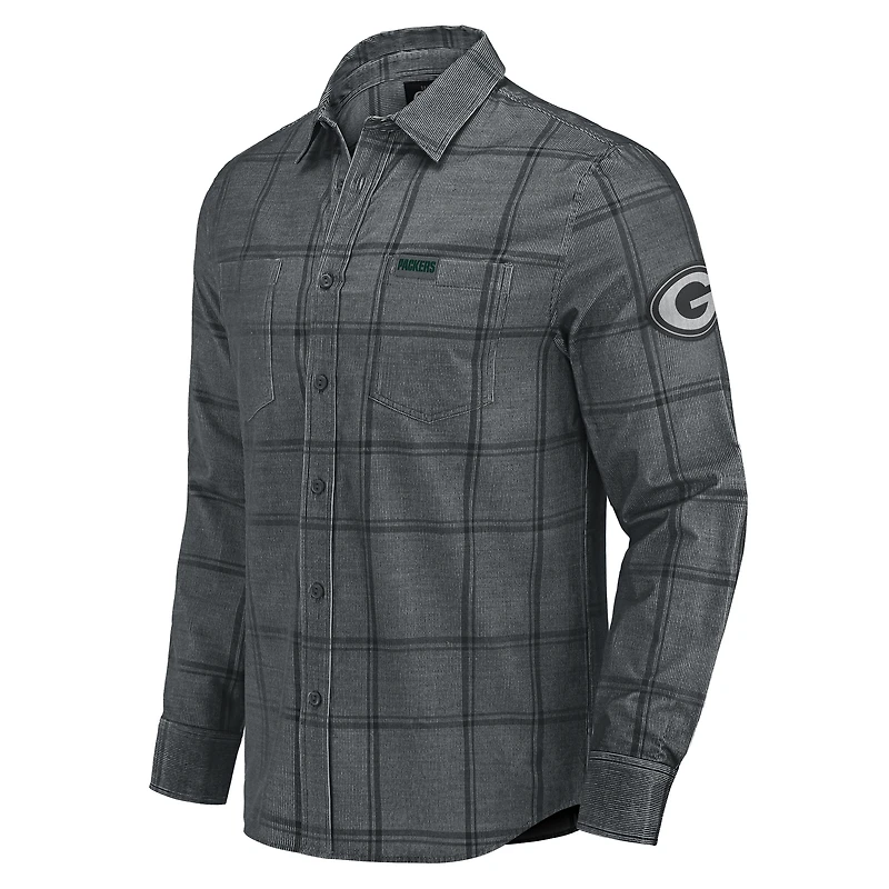 Men's Darius Rucker Collection by Fanatics Gray Green Bay Packers Micro Corduroy Plaid Button Up Shirt