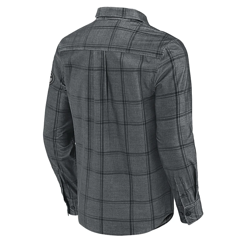 Men's Darius Rucker Collection by Fanatics Gray Green Bay Packers Micro Corduroy Plaid Button Up Shirt