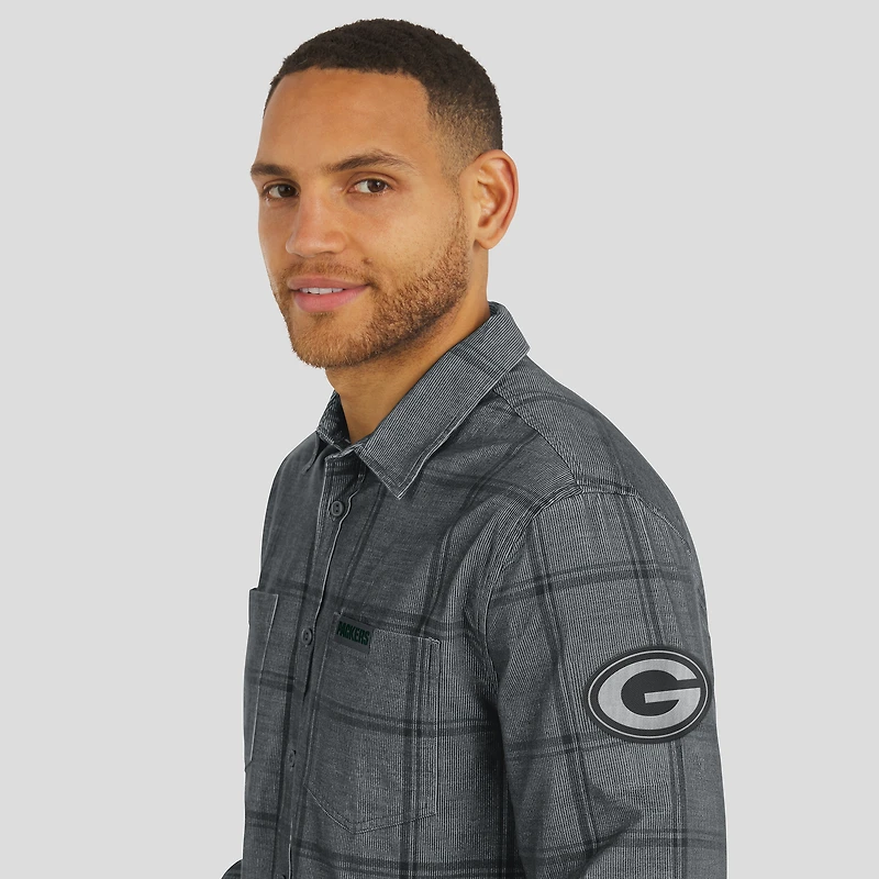 Men's Darius Rucker Collection by Fanatics Gray Green Bay Packers Micro Corduroy Plaid Button Up Shirt