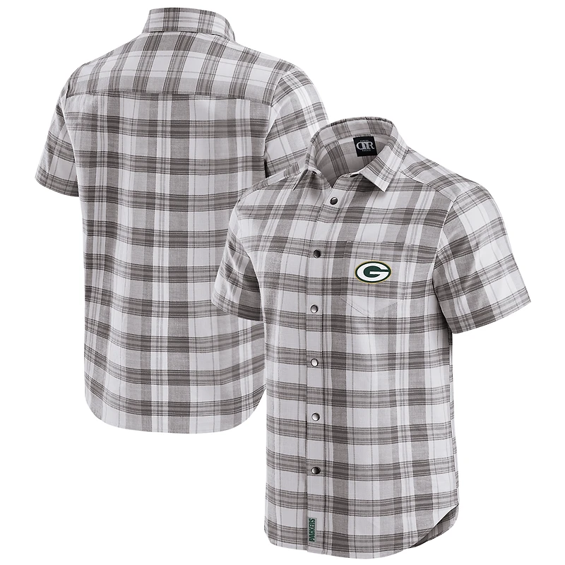 Men's Darius Rucker Collection by Fanatics Gray Green Bay Packers Team Plaid Short Sleeve Full-Snap Shirt