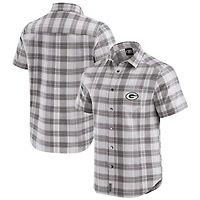 Men's Darius Rucker Collection by Fanatics Gray Green Bay Packers Team Plaid Short Sleeve Full-Snap Shirt