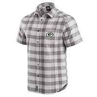 Men's Darius Rucker Collection by Fanatics Gray Green Bay Packers Team Plaid Short Sleeve Full-Snap Shirt