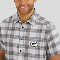 Men's Darius Rucker Collection by Fanatics Gray Green Bay Packers Team Plaid Short Sleeve Full-Snap Shirt