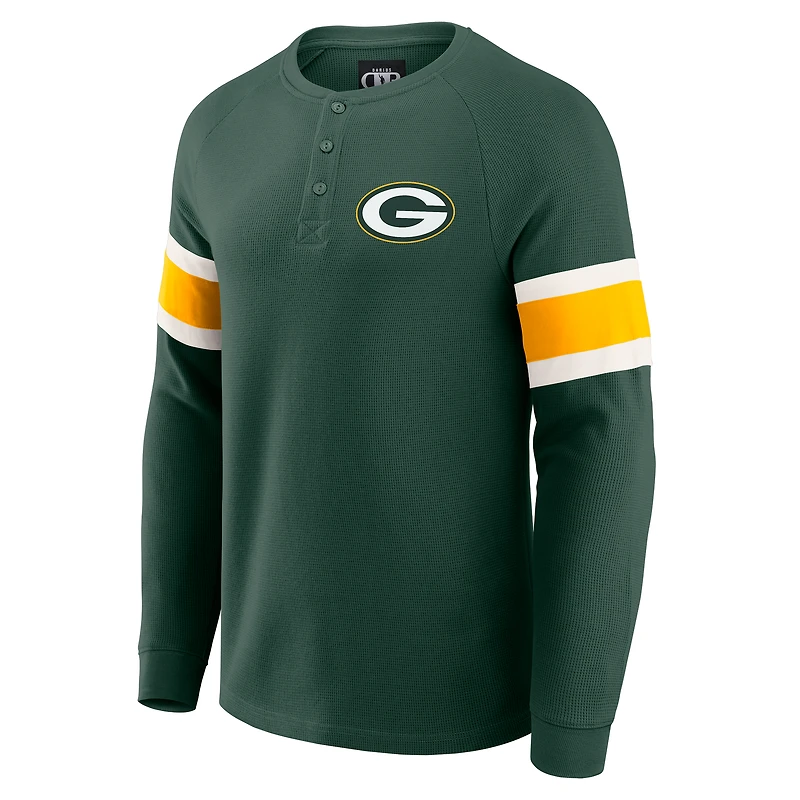 T-shirt Henley à manches longues raglan en tricot gaufré pour homme de la collection Darius Rucker par Fanatics Green des Bay Packers