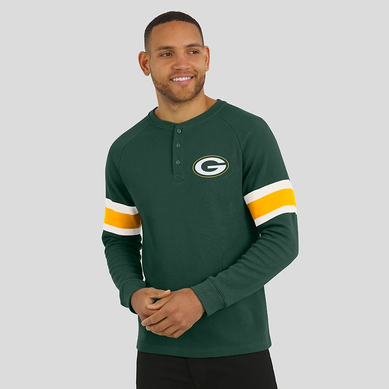 Men's Darius Rucker Collection by Fanatics Green Bay Packers Waffle-Knit Raglan Long Sleeve Henley T-Shirt