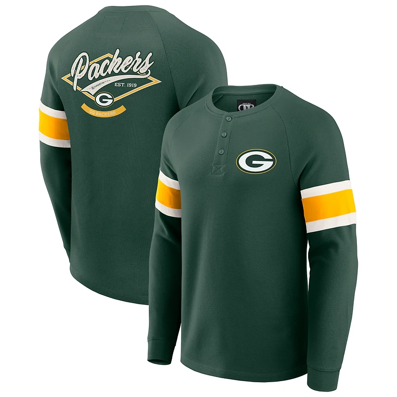 Men's Darius Rucker Collection by Fanatics Green Bay Packers Waffle-Knit Raglan Long Sleeve Henley T-Shirt