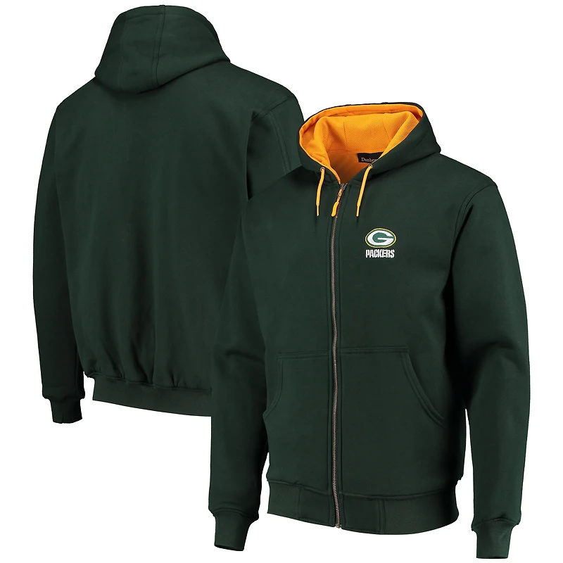 Dunbrooke Green Bay Packers Craftsman Sweat à capuche entièrement zippé avec doublure thermique pour homme