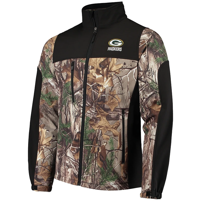 Dunbrooke Realtree Camo/Black Green Bay Packers Circle Hunter Softshell Veste à fermeture éclair intégrale pour homme