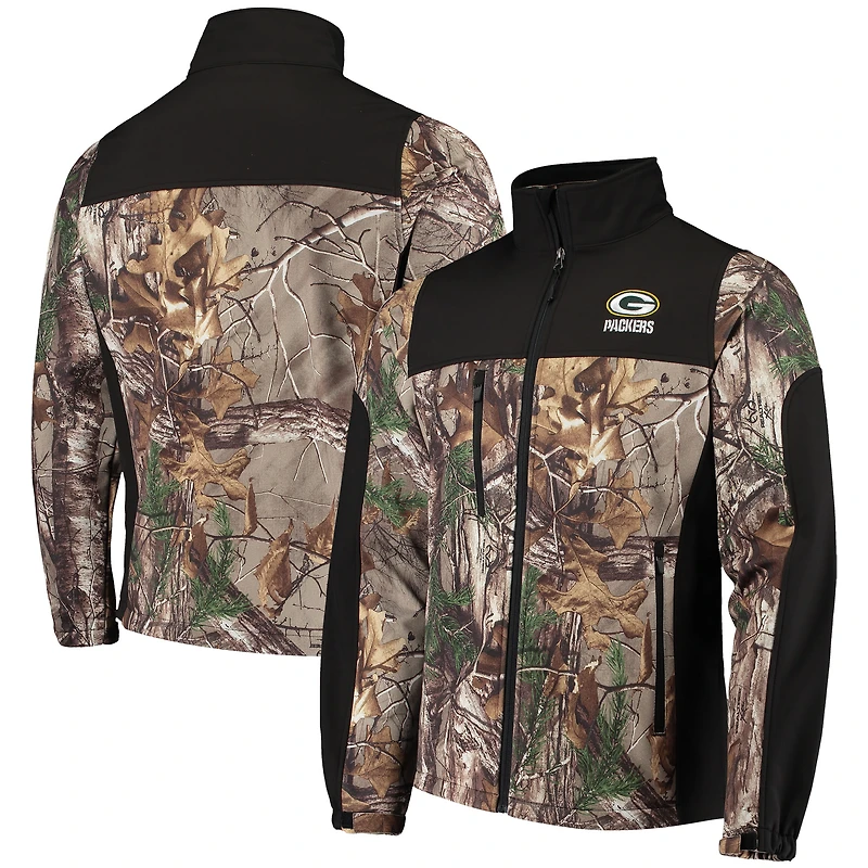 Dunbrooke Realtree Camo/Black Green Bay Packers Circle Hunter Softshell Veste à fermeture éclair intégrale pour homme