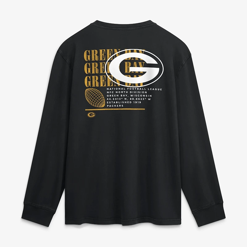Men's Fanatics Black Green Bay Packers Fullback Drive Relaxed Fit Long Sleeve T-Shirt