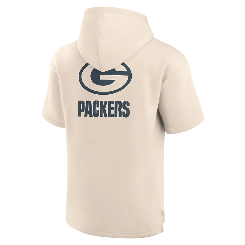 Men's Fanatics Cream Green Bay Packers Elements Future Ground Lettering Short Sleeve Pullover Hoodie