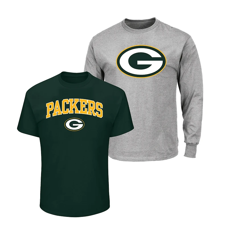 Men's Fanatics  Dark Green/Heather Gray Green Bay Packers Big & Tall 2-Pack T-Shirt Set