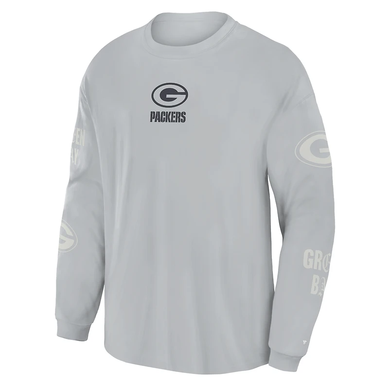 T-shirt à manches longues surdimensionné Green Bay Packers gris pour homme de la marque Fanatics