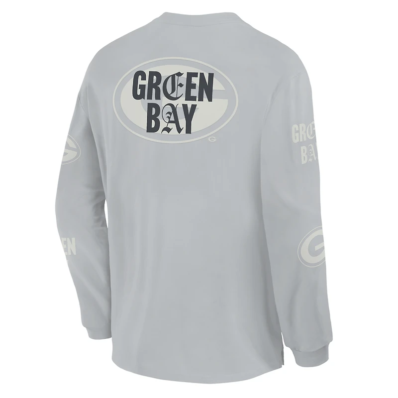 T-shirt à manches longues surdimensionné Green Bay Packers gris pour homme de la marque Fanatics