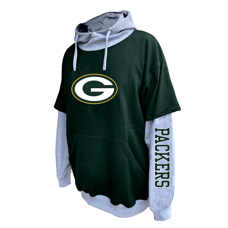 Sweat à capuche Fanatics Green Bay Packers Big & Tall Twofer pour homme, vert/gris chiné