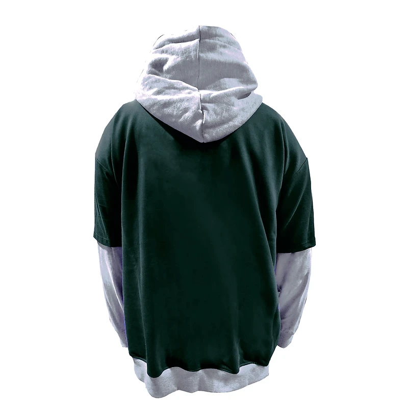 Men's Fanatics Green/Heather Gray Green Bay Packers Big & Tall Twofer Pullover Hoodie