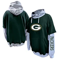 Sweat à capuche Fanatics Green Bay Packers Big & Tall Twofer pour homme, vert/gris chiné