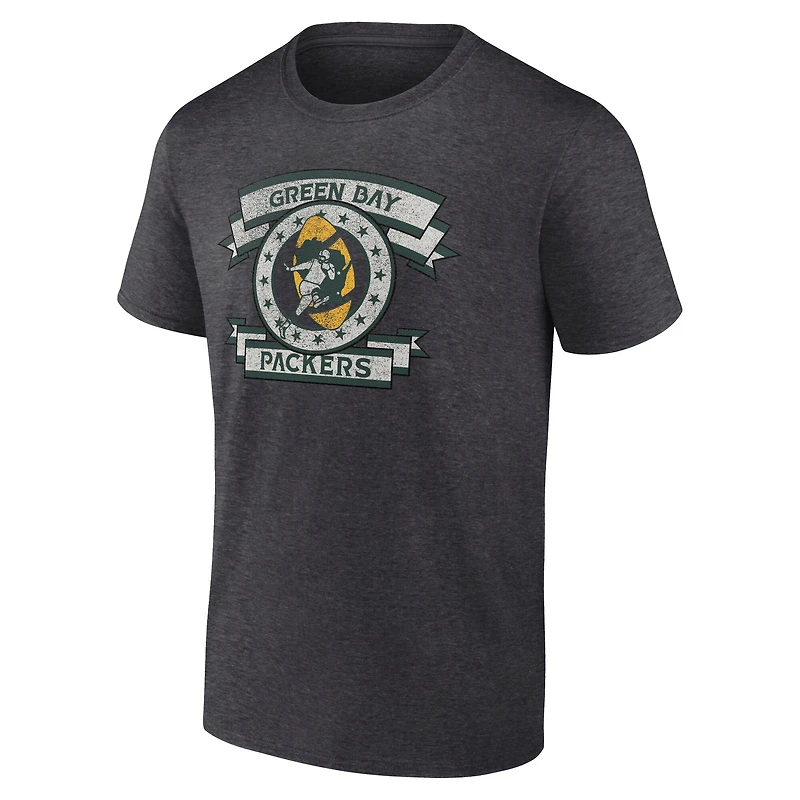 T-shirt Fanatics Heather Charcoal pour homme avec aileron de Green Bay Packers