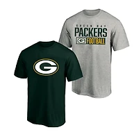 Lot de 2 t-shirts Fanatics Green Bay Packers gris chiné/vert pour hommes, grandes tailles