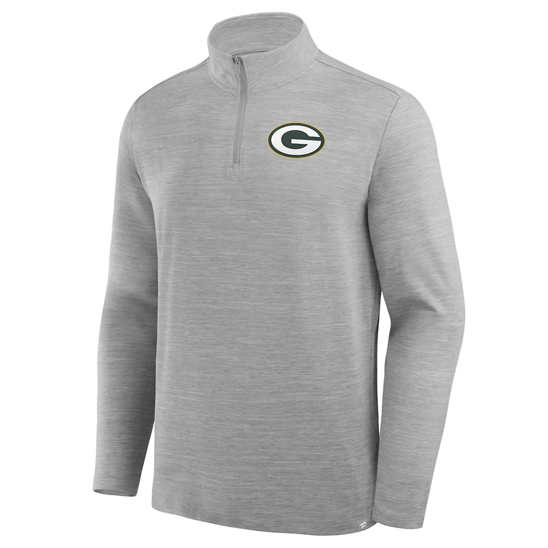 Pull à col zippé Green Bay Packers gris chiné pour homme de Fanatics