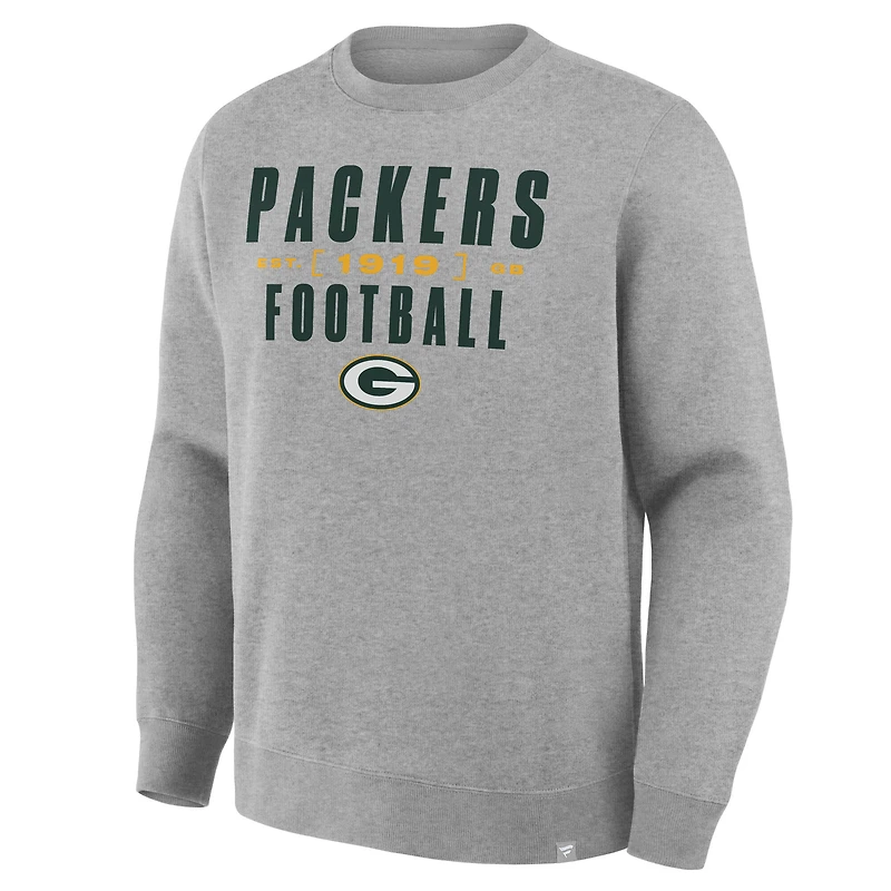 Men's Fanatics Heather Gray Green Bay Packers Powerful Throw Legacy Pullover Sweatshirt