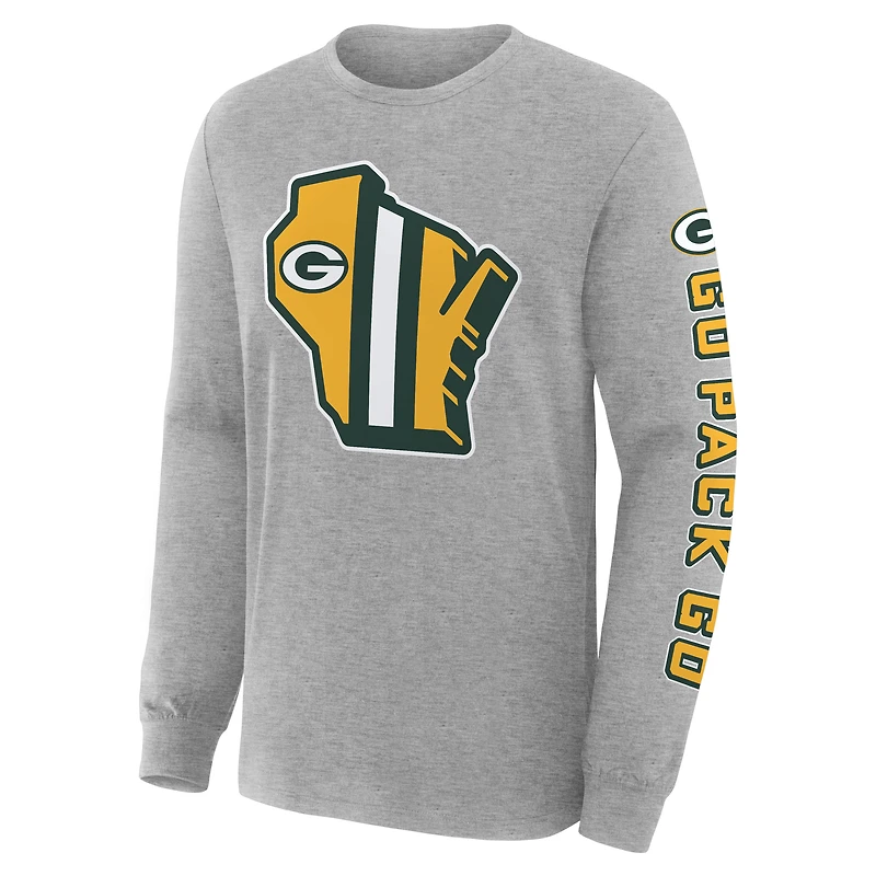 T-shirt à manches longues Fanatics Heather Grey pour homme, édition limitée Green Bay Packers Sweep Legacy