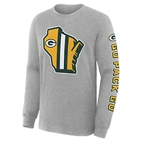 T-shirt à manches longues Fanatics Heather Grey pour homme, édition limitée Green Bay Packers Sweep Legacy