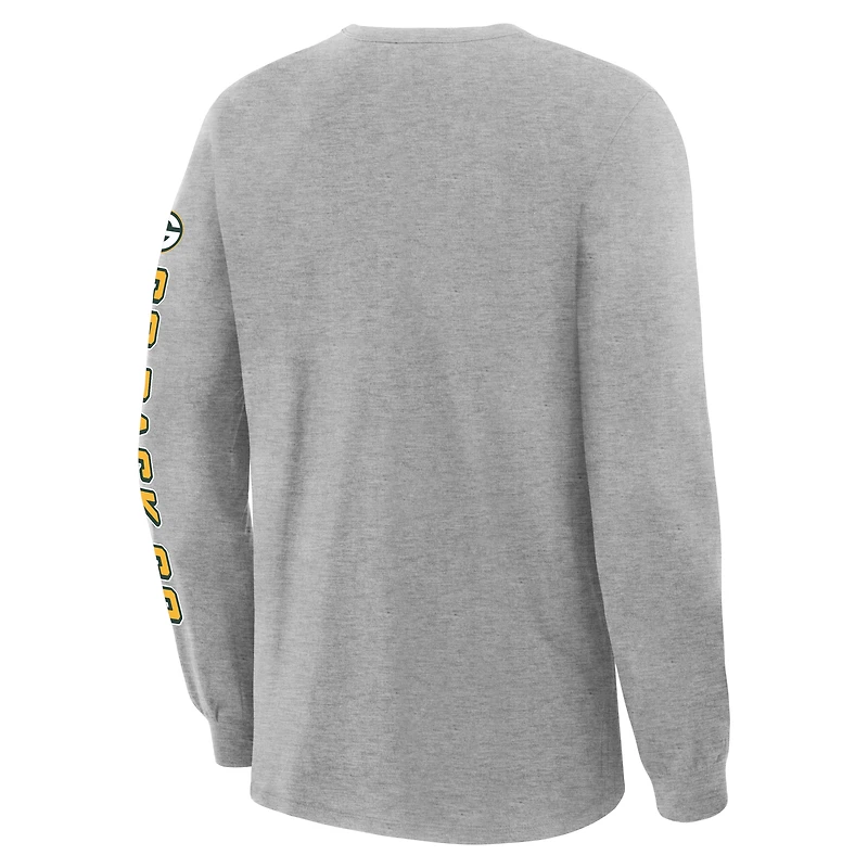 T-shirt à manches longues Fanatics Heather Grey pour homme, édition limitée Green Bay Packers Sweep Legacy