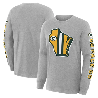 T-shirt à manches longues Fanatics Heather Grey pour homme, édition limitée Green Bay Packers Sweep Legacy