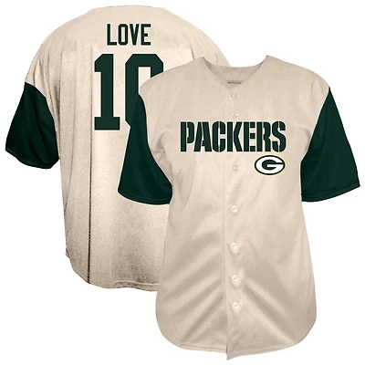 Chemise de baseball boutonnée Fanatics Jordan Love Cream pour homme, grande taille, des Green Bay Packers