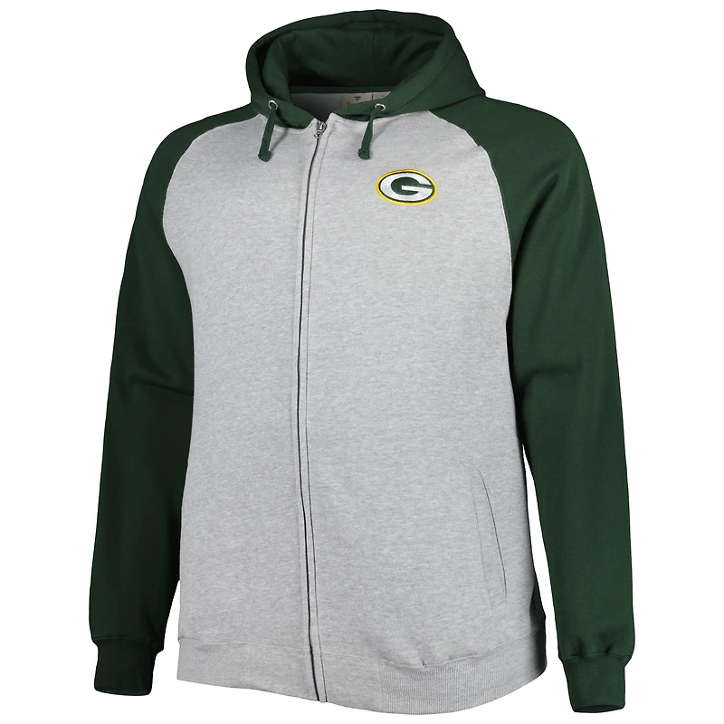 Veste à capuche raglan en polaire Big & Tall Green Bay Packers pour homme, gris chiné
